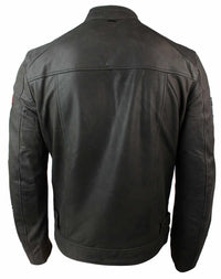 Real Leather Vintage Brown Racer Badge Mens Biker Jacket Washed Distressed Slim Fit