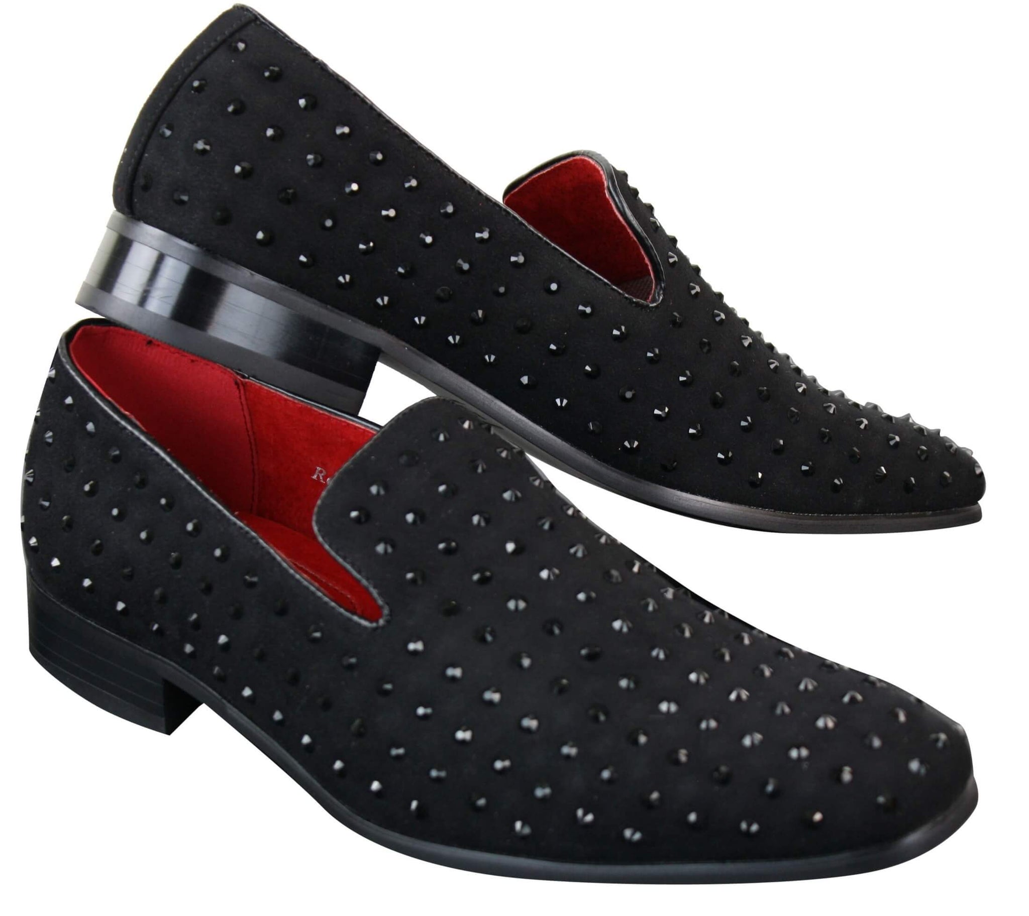 Mens Suede Slip On Loafers Shoes Stud Spikes Silver Smart Casual Shiny Party