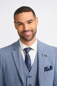 Мъжки костюм от 3 части Baresi в сив и тъмносин контрастен класически летен каре