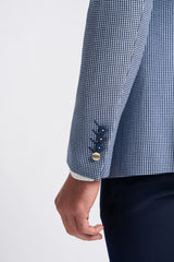 Мъжки костюм от 3 части Baresi в сив и тъмносин контрастен класически летен каре