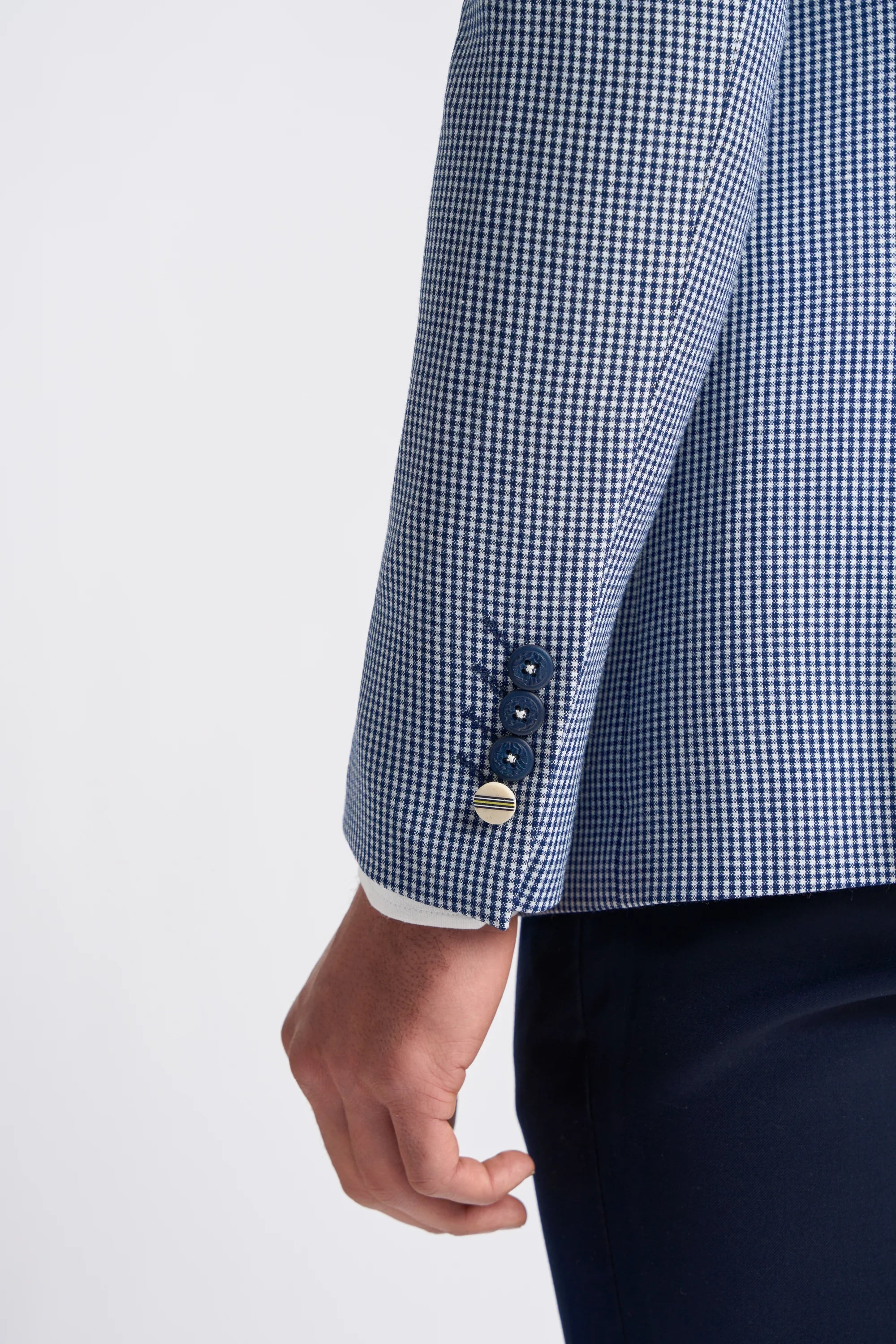 Мъжки костюм от 3 части Baresi в сив и тъмносин контрастен класически летен каре