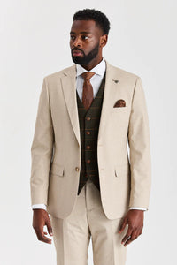 Бежов костюм Belmont с туид Harris Green Елек