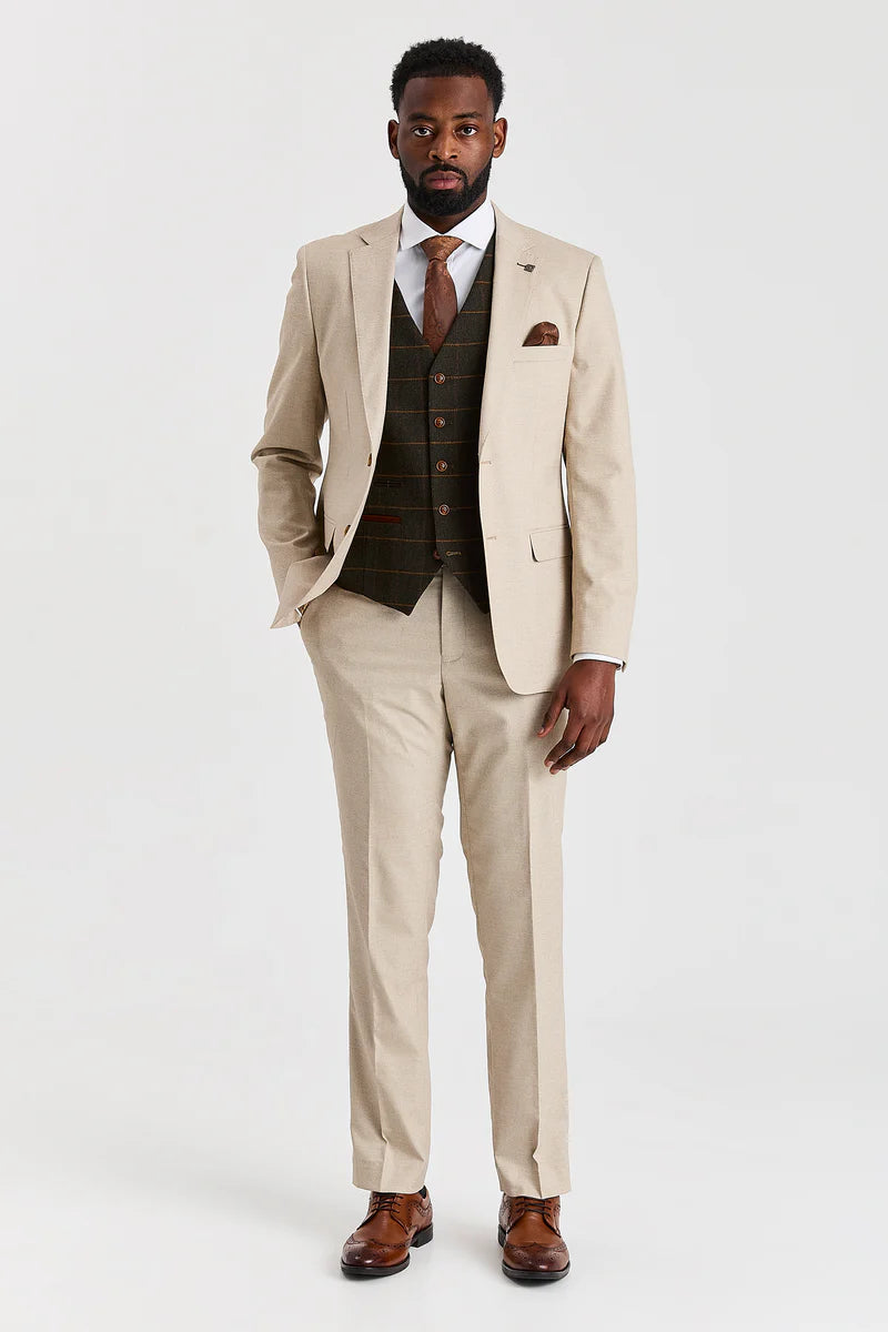 Бежов костюм Belmont с туид Harris Green Елек