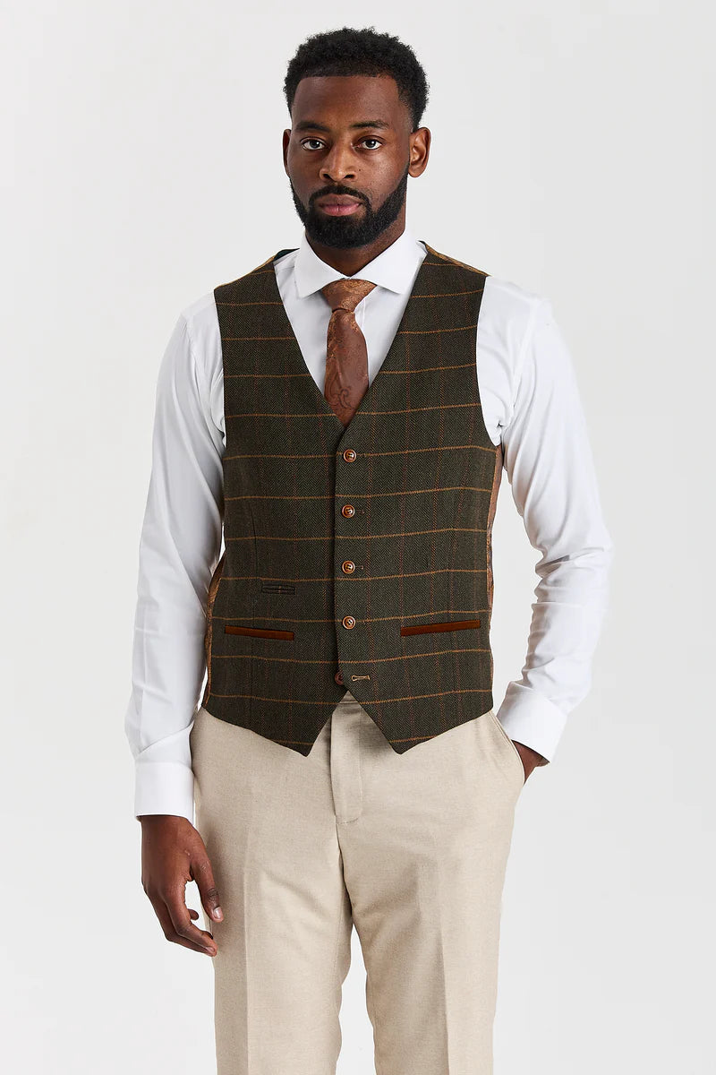 Бежов костюм Belmont с туид Harris Green Елек