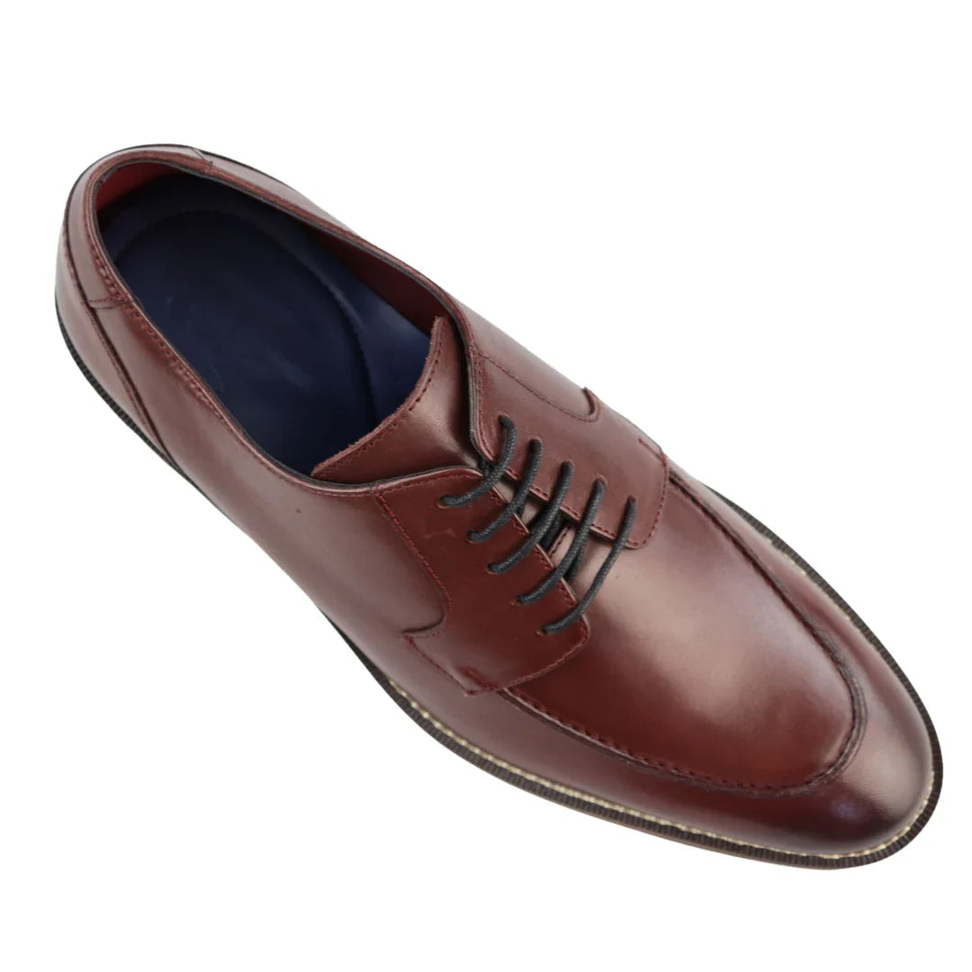 Mens Real Full Leather Black Welted Derby Shoes Smart Casual Burgundy Wine Classic Vintage