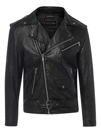 Real Leather Brando - Mens Cross-Zip Brando Jacket-Black