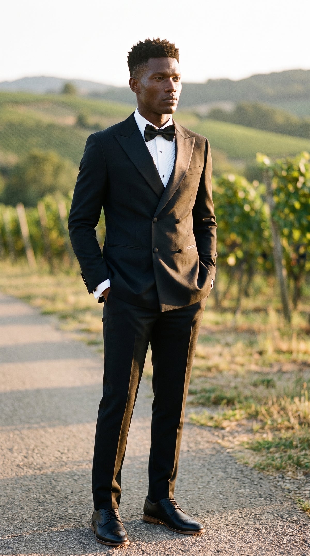 Look #801 styled with Aspen - Мъжки черен смокинг костюм с двойно закопчаване от 2 части