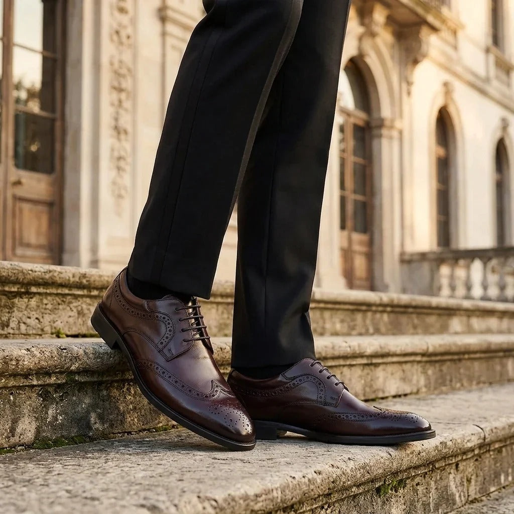 Cambridge - Мъжки тъмнокафяви обувки Derby с броги тип Wingtip
