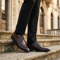 Cambridge - Мъжки тъмнокафяви обувки Derby с броги тип Wingtip