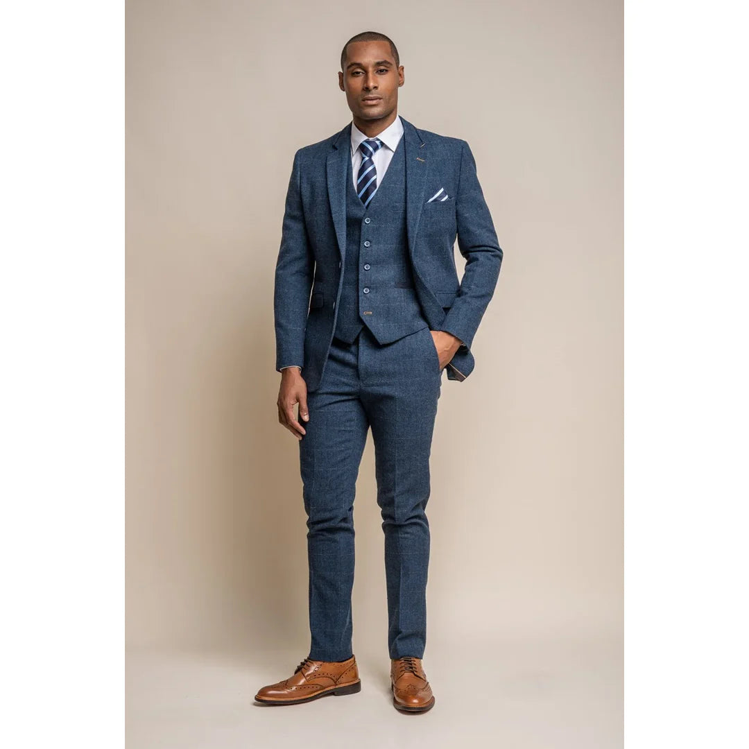 Carnegi - Men's Navy Check Tweed Blazer