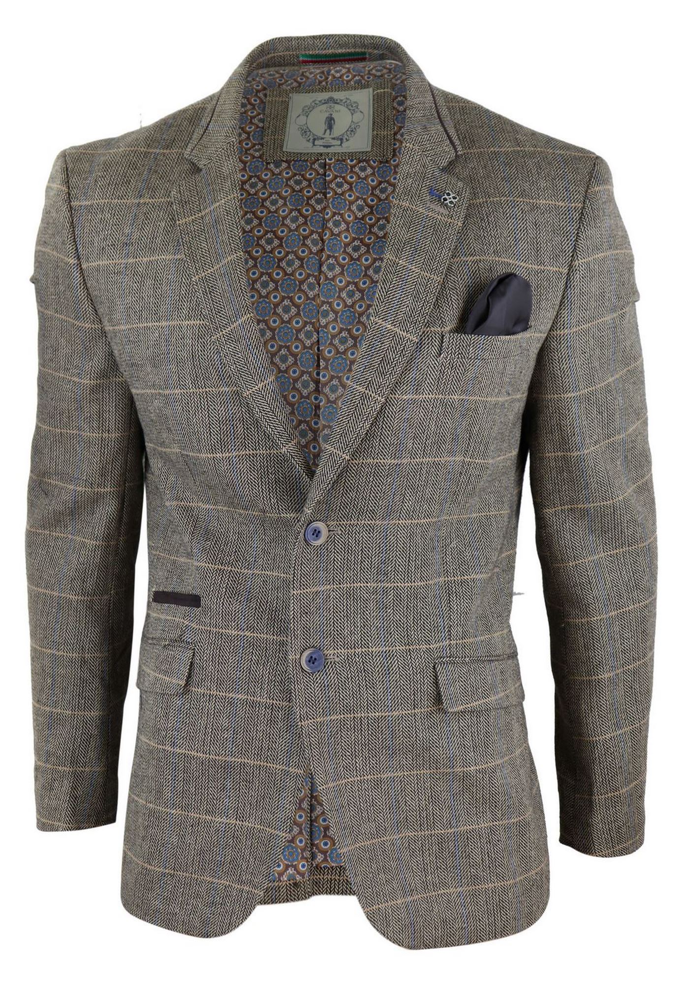Mens Herringbone Check Vintage Blazer - Cavani Albert-Tan