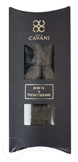 Cavani Martez Bow Tie - Mens Herringbone Tweed Check Bow Tie Hanky Retro Vintage Classic Peaky Blinders
