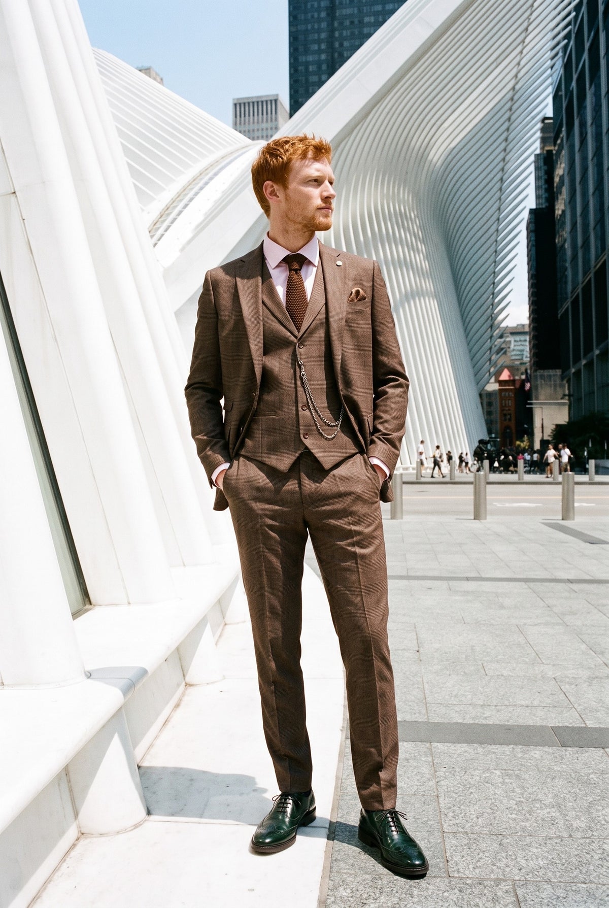 Look #1010 styled with TP-50 - Мъжки кафяв костюм от 3 части, каре „Принцът на Уелс“