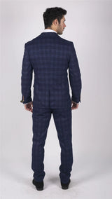 Mens Marc Darcy Blue Check Prince Of Wales 3 Piece Suit Smart Casual Slim Fit Chigwell
