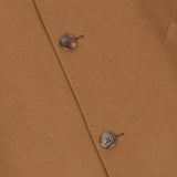 Men's Wool 3/4 Camel Tan Overcoat Classic Button Down Collar Shoulder Patch