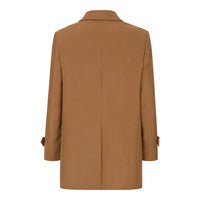 Men's Wool 3/4 Camel Tan Overcoat Classic Button Down Collar Shoulder Patch