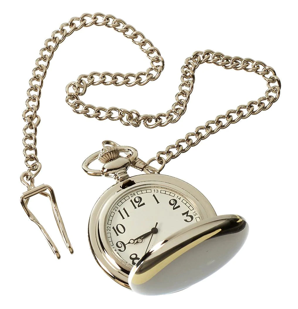 Classic 1920's Style Pocket Silver Watch with Chain