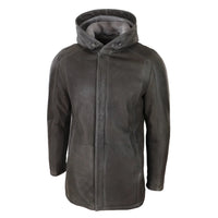 Men's 3/4 Brown Soft Sheepskin Hood Jacket 3/4 Coat Classic Warm Winter