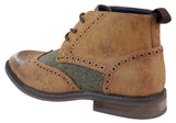 Mens Leather & Tweed Laced Ankle Boots
