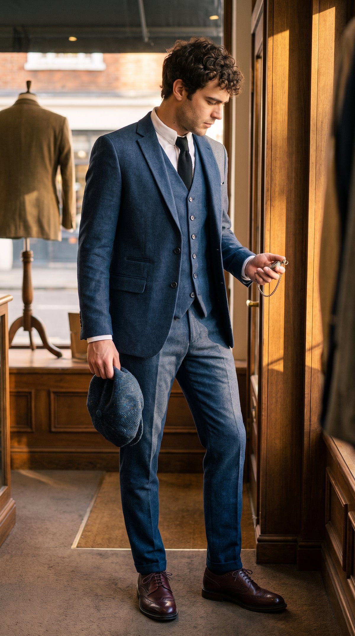 Look #828 styled with Мъжки тъмносин вълнен костюм Peaky Blinders