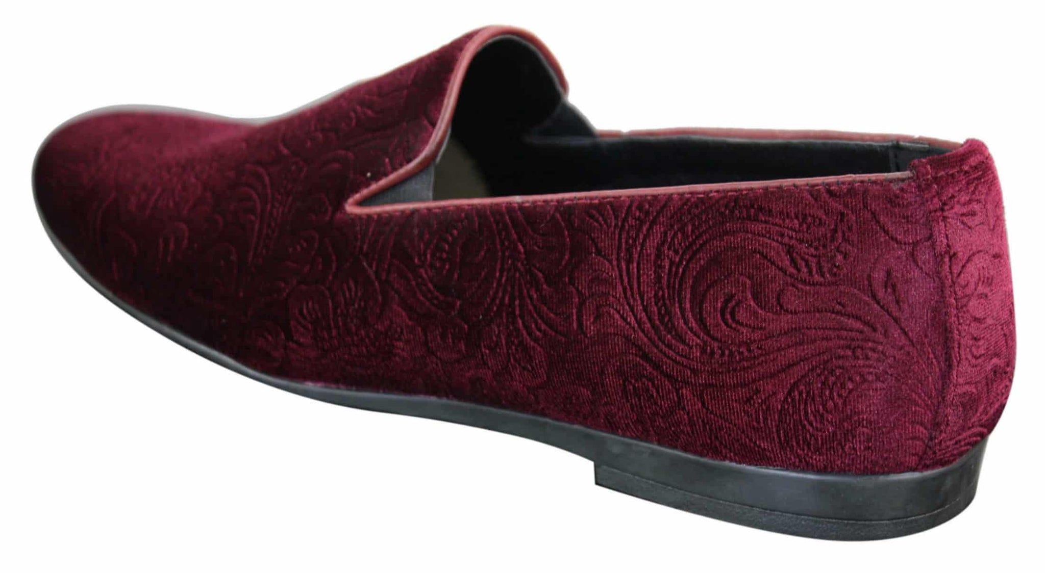 Elong DD0083 - Mens Velvet Slip On Paisley Driving Shoes Loafers Smart Casual Wine Navy Black