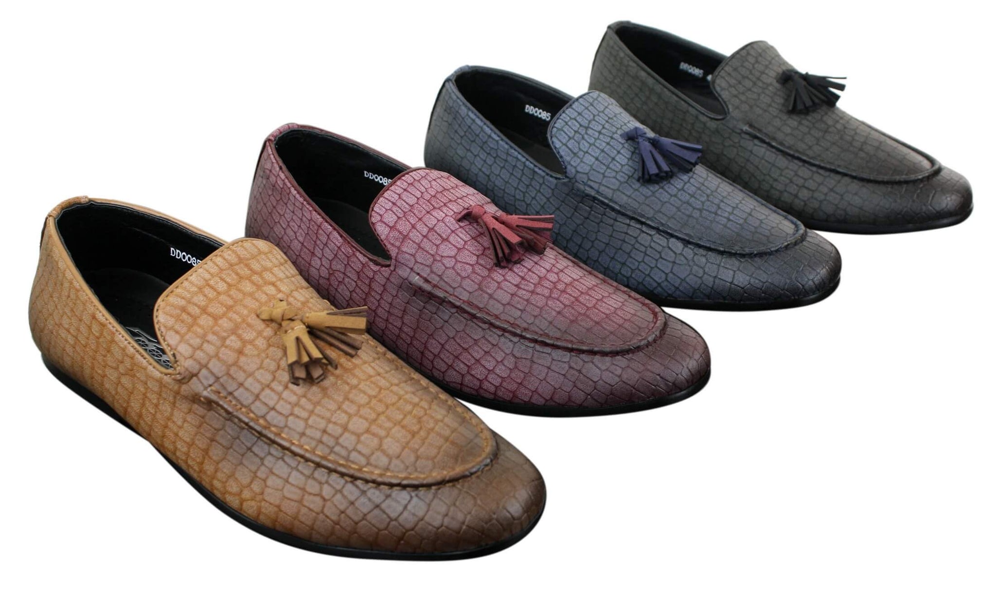 Elong DD0085 - Mens Snake Crocodile Leather PU Loafers Driving Shoes Slip On Tassel Comfort Vintage