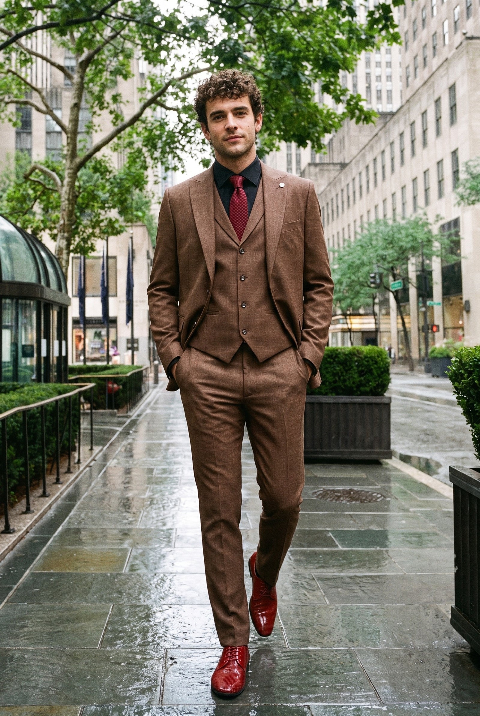 Look #284 styled with Мъжки костюм от 3 части James, обикновен кафяв, с класическа кройка