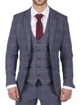 Mens Marc Darcy Blue Grey Red Check Blazer Smart Casual Tweed Slim Fit Drake