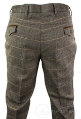 Dx-7 - Men's Tweed Check Trouser Herringbone Tan Brown Regular