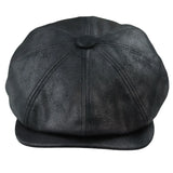 Men's 8 Panel Razor Baker Boy Hat PU Leather Blinders Newsboy Flat Cap Black
