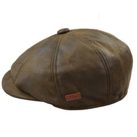 Men's 8 Panel Razor Baker Boy Hat PU Leather Blinders Newsboy Flat Cap Brown