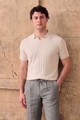 Мъжка кремава оребрена плетена поло тениска