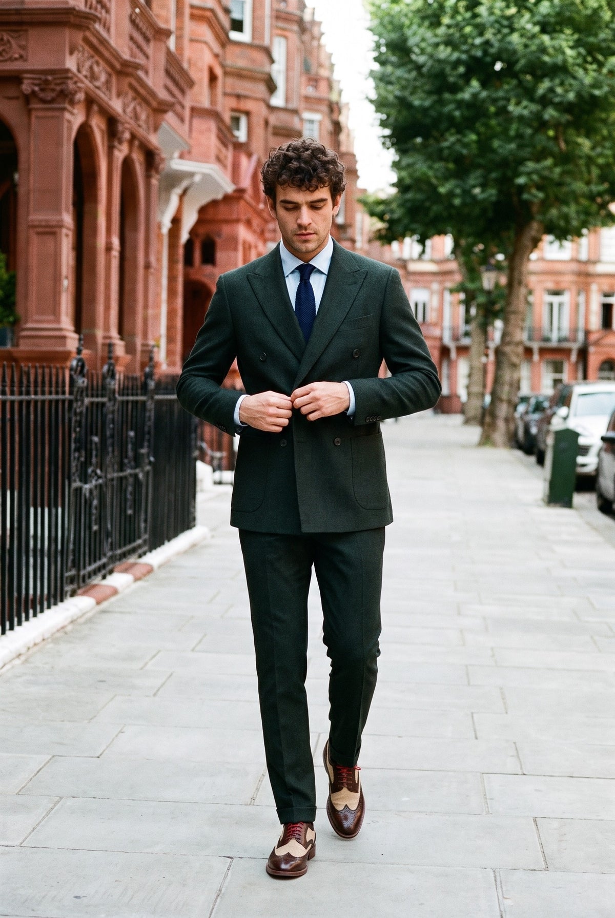 Look #591 styled with Regent - Мъжки зелен костюм от 2 части с двойно закопчаване