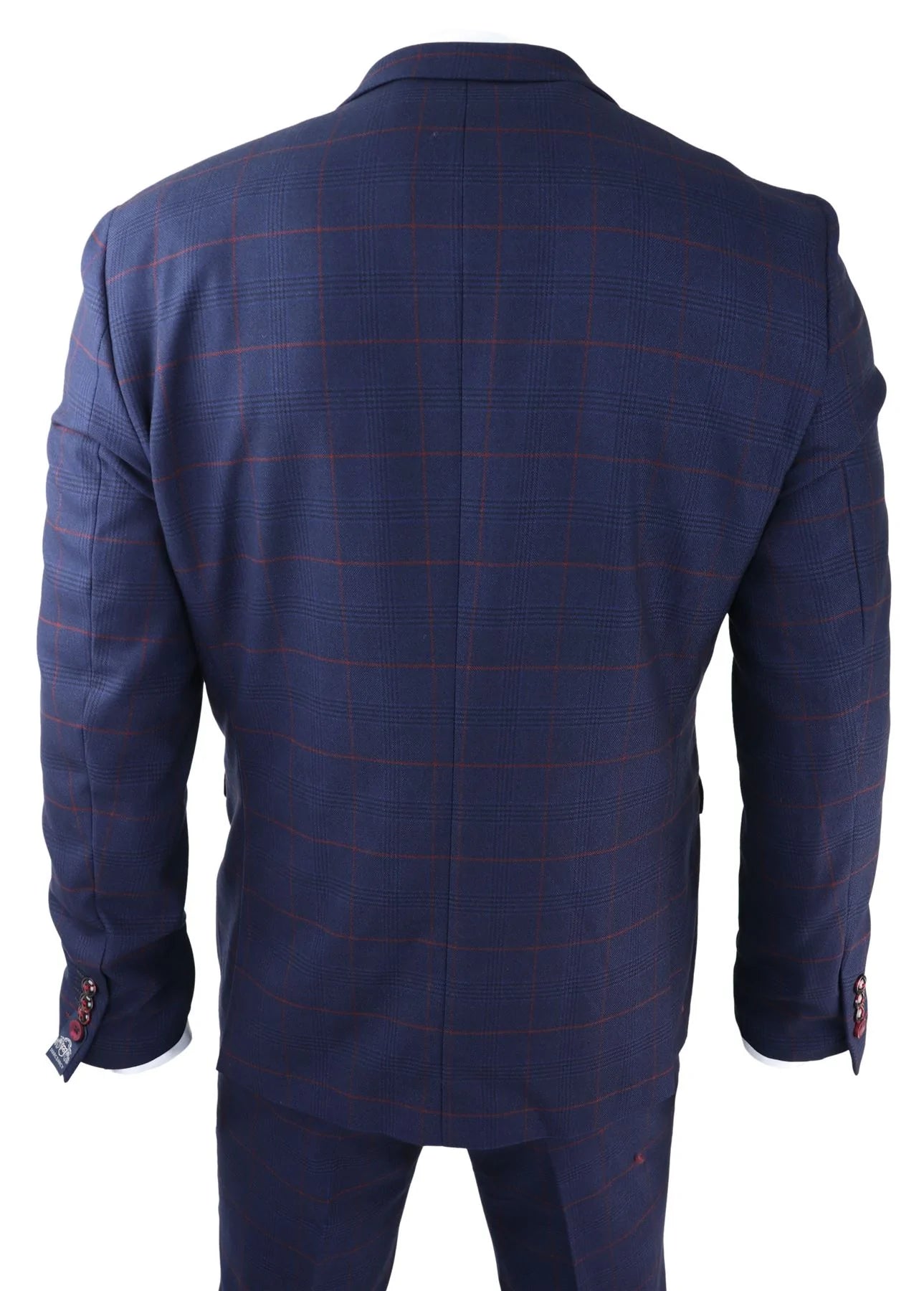 Mens Navy Check 3 Piece Suit Red Edinson Marc Darcy Classic Vintage Wedding