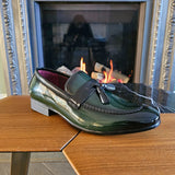 Men's Patent Tassel Slip On Green Loafers