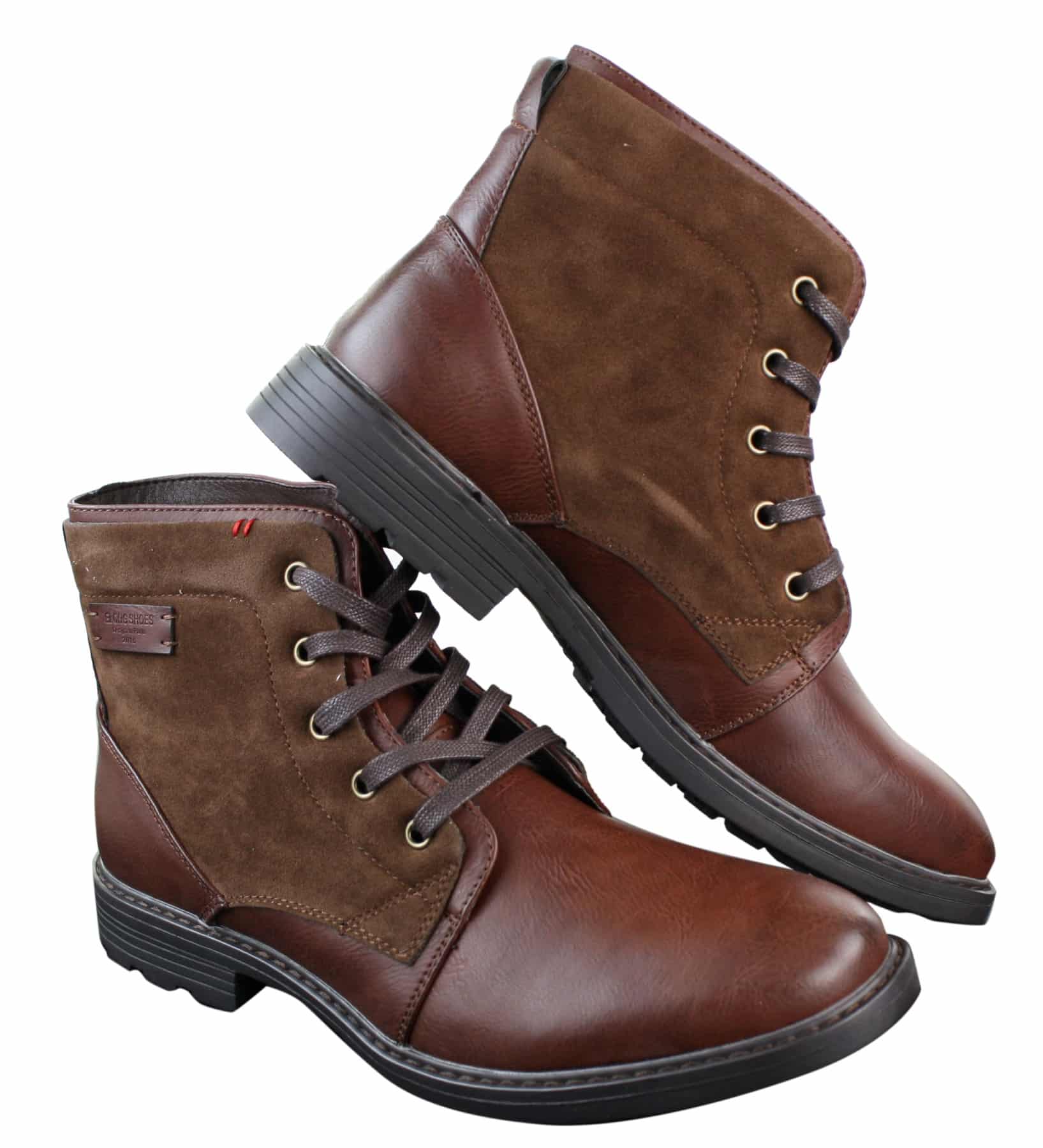 Mens PU Leather & Suede Lace Ankle Combat Cowboy Military Army Biker Boots Shoes