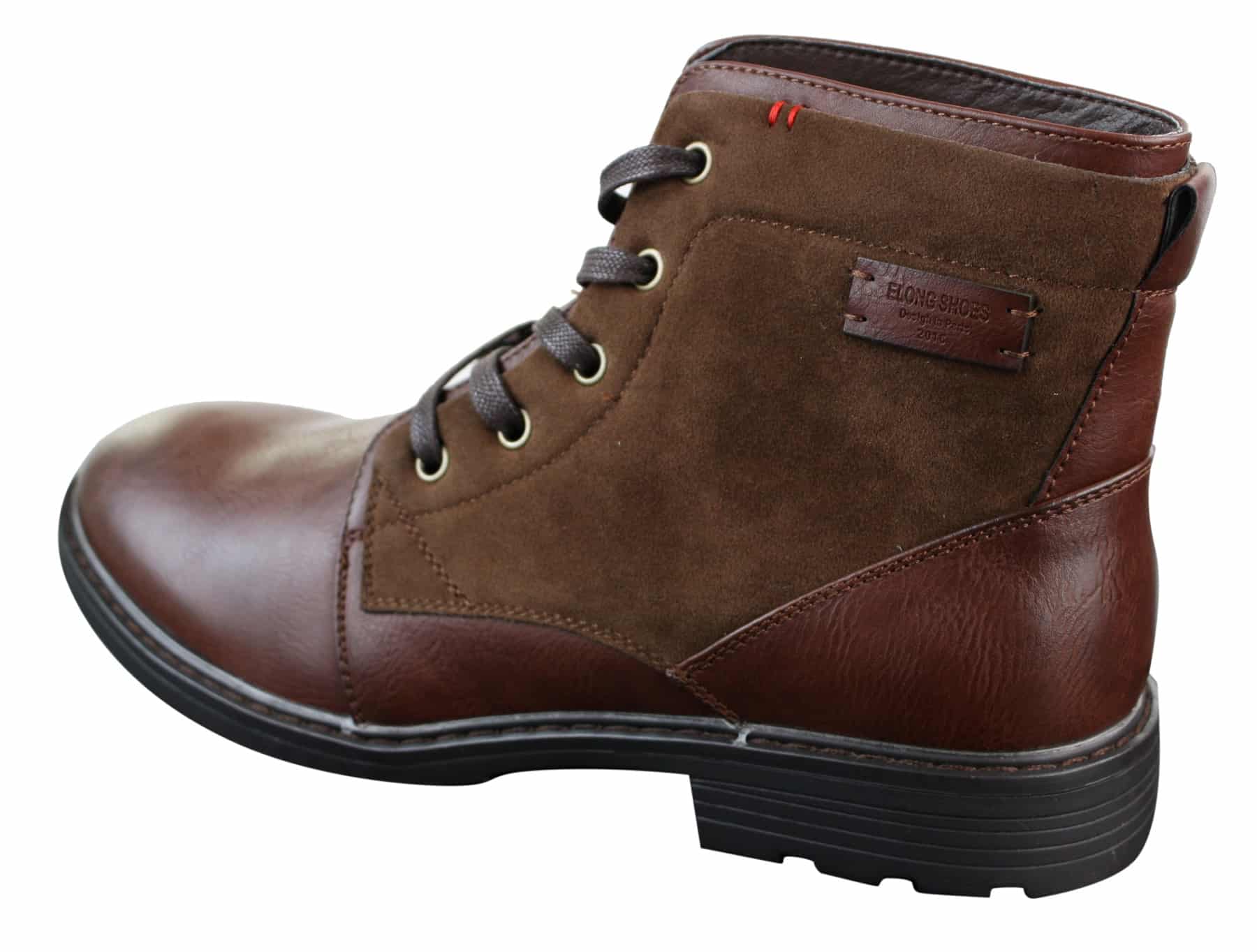 Mens PU Leather & Suede Lace Ankle Combat Cowboy Military Army Biker Boots Shoes