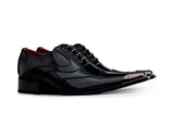 Mens Black Patent Shoes with Metal Toe