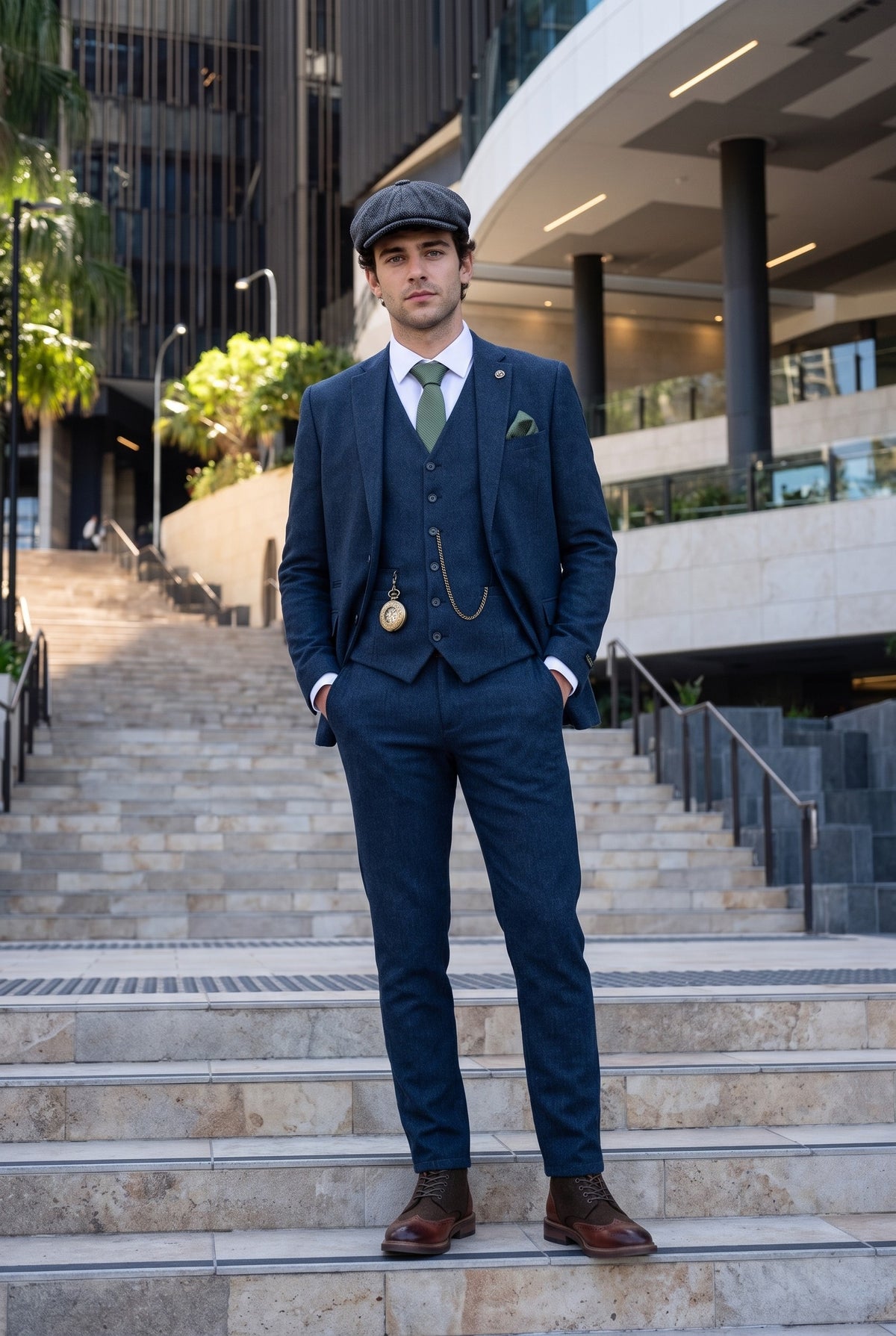 Look #385 styled with Мъжки тъмносин вълнен костюм Peaky Blinders