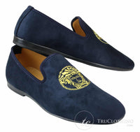 Fiorello HD0112-04 - Mens Black Iconic Medusa Slip On Loafers Moccasins Driving Shoes PU Suede Italian