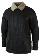 Mens Real Shearling Sheepskin 3/4 Overcoat Brown Beige Fur Warm Winter