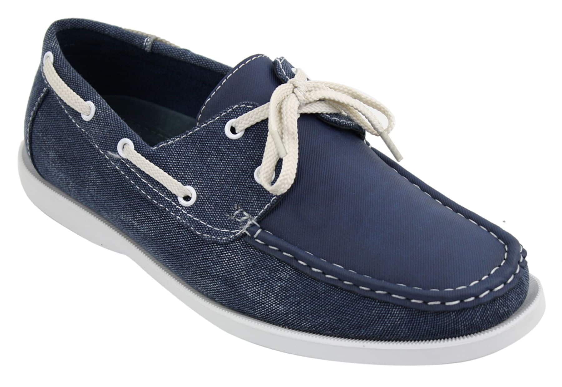 Mens Retro Denim Style Vintage Deck Boat Shoes Smart Casual Laced Navy Washed