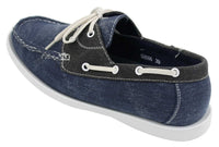 Mens Denim Canvas Retro Laced Moccasin Boat Deck Shoes Washed Navy Beige