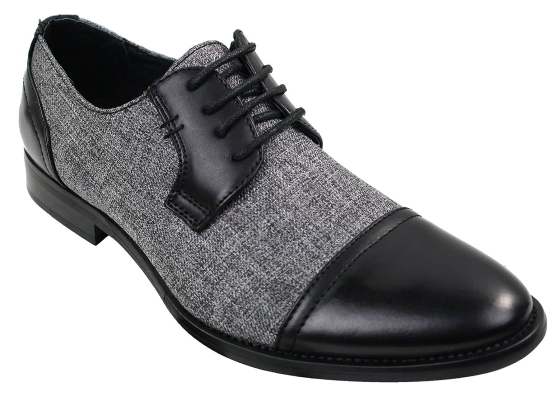 Mens Smart Casual Laced Tweed & Leather Laced Shoes Vintage Retro