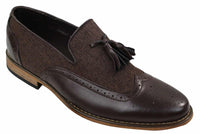 Mens Tweed & Leather Loafers Driving Shoes Slip On Tassle Design Vintage Retro