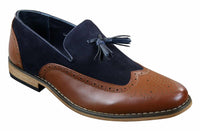 Mens Tweed & Leather Loafers Driving Shoes Slip On Tassle Design Vintage Retro