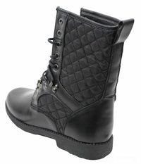 Mens Black Leather Lined Italian Boots Laced Casual Diamond Design