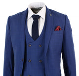 Mens Blue Check 3 Piece Slim Fit Suit