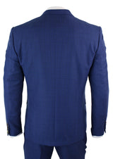 Mens Blue Check 3 Piece Slim Fit Suit