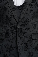 Мъжки черен кадифен костюм от 3 части с пейсли принт